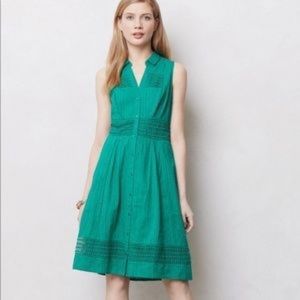 ANTHROPOLOGIE Maeve Green Swiss Dot Dress